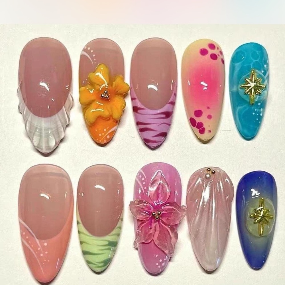Colorful Nail Art Set with Floral Designs
